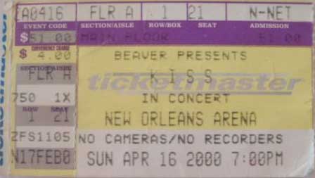Ticket from New Orleans, LA, USA 16 April 2000 show