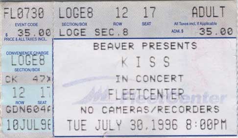 Ticket from 30 July 1996 show Boston, MA, USA